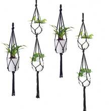 2pcs Bohemian Style Handmade Woven Macrame Plant Hanging Basket, Plant Not Included - Black - View 1