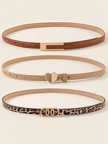 3件套女士腰带套装 - 时尚简约心形扣，豹纹真皮腰带，百搭裙装、牛仔裤，休闲腰部装饰 - A - 查看 2