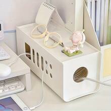 Caja de gestión de cables con tapa, organizador de escritorio multifuncional para almacenamiento de regletas, caja de almacenamiento de escritorio de plástico duradero para oficina y hogar, ocultador de cables a prueba de polvo para cables de cargadores, accesorio de espacio de trabajo elegante, regalo del Día de la Madre y del Padre - Multicolor - Ver 5