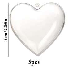 5pcs Heart-Shaped Transparent Plastic Ornament Balls, Valentine's Day - Transparent White - View 4