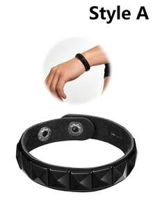 1/2/3件套朋克摇滚铆钉骷髅星形手链套装，尖刺铆钉袖口手链，PU皮套摩托车链手链，男女通用80、90年代腕带，链条手链，黑色哥特蒸汽朋克风格，可调节，时尚复古配饰，万圣节派对礼物 - 銀黑色 - 查看 16