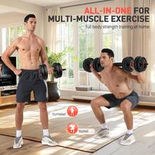 FLYBIRD Adjustable Dumbbells Set, 20/30/40/60/80lbs Free Weight Set With Connector, 2 Or 3 In 1 Dumbbells Set Used As Barbell, Kettlebells, Fitness Exercises For Home Gym Suitable - màu đen - Xem 2