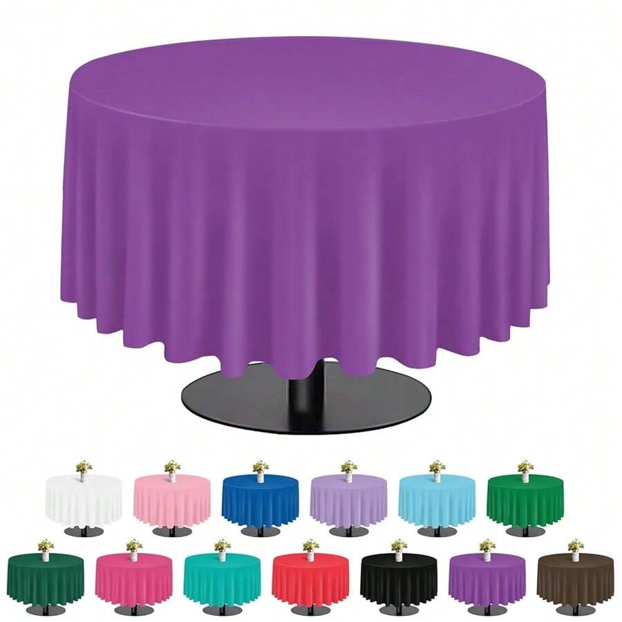 Purple 6 Pack Plastic Table Cloth 84\, Disposable Round Tablecloth Table Cover, Plastic Tablecloths For Parties,Round,Purple - 紫色 - 查看 1