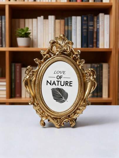 1pc Classic Retro Wooden Carved Photo Frame, Decorative Desk/Wall Frame With Golden Floral Carving, Vintage Home Decor For Wedding, Living Room, Office - Mini Retro Frame, Artistic Display Frame