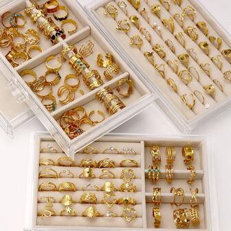 10pcs Gold Stainless Steel Cheap Items Magic Opening Women's Ring (Style Randomly Shipped In Picture)