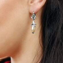 2pcs Vintage Elegant Palace Style Copper Alloy Multi-Color Leaf & Zirconia Water Drop Earrings, Suitable For Parties And Daily Outfits - Multicolor - View 3