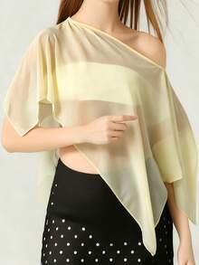 Womens Sheer Chiffon Mesh Top Featuring An Asymmetrical Hem To Sculpt A Graceful Layered Silhouette Perfect For Elegant Wedding Guest Outfits Formal Evening Parties Sophisticated Gallery Openings And Stylish Upscale Social Gatherings - 黃色 - 查看 2