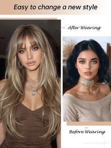 26 Inch Ombre Gold Long Straight Wig With Bangs, Heat Stylable, Suitable For Women's Daily Wear, Party, New Year And Everyday Use