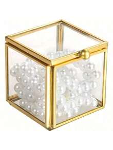 1 pieza Caja de joyería rectangular de vidrio con decoración de cadena dorada vintage - Cierre con cremallera segura, exhibición transparente para aretes, anillos, collares, pulseras - Organizador de joyas y almacenamiento elegante para el hogar - ORO - Ver 6