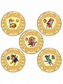 5pcs Cartoon Paw Patrol Character Badges (, Rocky, Rubble, Zuma, Chase) Commemorative Coins, Collectible Decor For Cabinet, Desk, Party, Holiday Gifts - Multicolor - View 2
