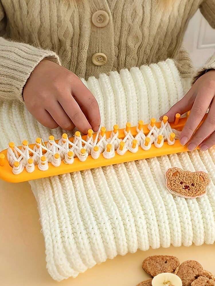 Kit de Iniciante em Tricô Feito à Mão - Conjunto de Ferramentas de Tear de Tricô de Plástico, Inclui Ganchos de Crochê, Artesanato Feito à Mão para Todas as Estações, Cachecol de Malha Solta e Tecedor de Toalha, Máquina de Tricô Fácil de Usar - Multicolorido - Visão 1