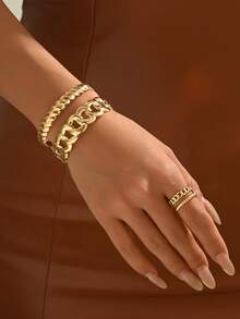 2pcs/Set European & American Style Open Bangle & Ring Set For Women - Multicolor - View 3