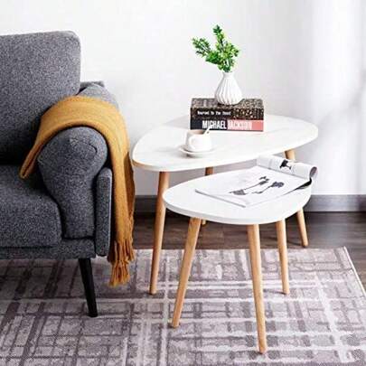 Nesting Coffee Table - Oval Coffee Table 34 * 22 * 18 Inch - Coffee Table Set of 2 Nesting End Tables for Home Office Living Room Balcony White