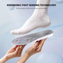 1 par de plantillas deportivas de látex 4D de alta elasticidad, suaves y de color naranja, con soporte de arco para correr, unisex - Gris - Ver 9