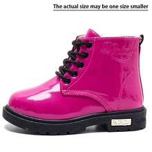 Girls' & Boys' Outdoor Casual Leather Boots, Girls Short Plush Lined Boot - Red - View 6