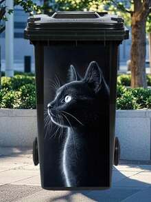 3D Blue Cat, Landscape Pattern Trash Can Sticker, Waterproof PVC Outdoor Trash Can Poster, Removable Sticker, 4 Size Options