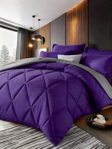 KTABEDDING 2/3PCS Minimalist Luxurious Diamond Grid Large Size Comforter Soft Microfiber Breathable Easy Care For All Seasons Bedding Set With Down Altemative Comforter And Pillowcases Large Size Bedroom Decor And Accessories Many Colors Available - Dusty Purple - View 4