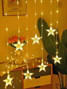 1pc 2m 82LED Cute Star Shaped Window Curtain Decor String Lights, Battery Powered Star Fairy Lights, Indoor Bedroom Wall Decor Lights, Wedding Party Holiday Decoration Lights - Clear - View 9