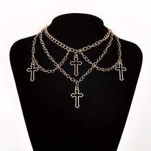 A Gothic Cross Multi-Element Multi-Layered Necklace - Simple And Stylish Design - Suitable For Birthdays, School Openings, Graduation Ceremonies, Daily Commuting Parties, Festivals, And Spring/Summer Seasons To Wear - màu đen - Xem 3
