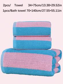 QIBHI 3/1pc Colorful Striped 100% Cotton Absorbent Towel (34*75cm) / Bathroom Bath Towel 70*140cm/Terry Towel, Suitable For Bathroom, Hotel, Gym, Travel, Gift, Salon, Sports, Outdoor, Beach, School, Back To School, Travel Accessories, Home Essentials, Towel, Skin Care - Multicolor - View 4