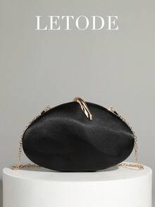 LETODE Elegant Black Satin Clutch Bag, Women's Evening Bridal Wedding Wallet With Detachable Metal Chain, Suitable For Weddings And Parties, Multifunctional Handbag, Cocktail Party Wedding New Wallet, Perfectly Matches Ball Gown Accessories, Party Ball Gown Bag - Black - View 5