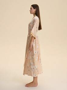 Vintage Loose Bohemian Floral Kimono Cover Up, Elegant Fashion Casual Wear, Lightweight Robe, Beachwear Cover Up, Summer - Apricot - View 7