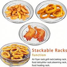 3/1 Set Of Gas Fryer Accessories, Three-Layer Circular Grill And Steamer, Stainless Steel Stackable Rack, Dehydrator, Fryer Accessories - Silver - View 7