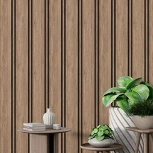 Adhesive Wallpaper With Ribbed Cedar Wood Pattern, Thick Strips - Multicolored 17 - View 21
