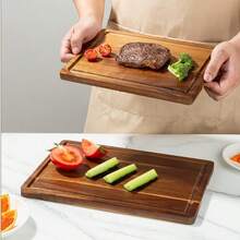 1pc Large Wooden Kitchen Cutting Board, Thick Bamboo Meat Chopping Board, Cheese & Board, Bamboo Vegetable Cutting Board With Juice Groove And Handle, Kitchen Supplies - Multicolor - View 11