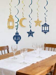 6件套月亮星星挂饰套装，梦幻月亮星星组合，闪亮星月纸拉花吊坠，适合斋月装饰、节日装饰、家居装饰、波西米亚风、婚礼装饰、房间装饰、派对装饰、毕业礼物、开斋节礼物 - 彩色 - 查看 4