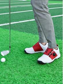 Men's Golf Shoes With Rotary Buckle Lace-Up, Anti-Slip Rubber Sole, Professional Golf Match & Training Shoes - White - View 4