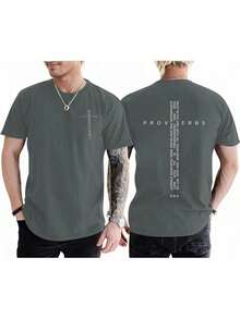 Men Vintage Christian Cross Bible Verse Tee, Jesus Faith Inspirational Cotton Short Sleeve Streetwear Top, Daily Gift For Boyfriend Husband - 深灰色 - 查看 10