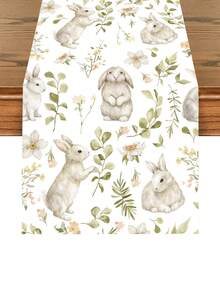 1pc Easter Bunny Table Runner, Funny Rabbit & Floral Pattern Tablecloth, Spring Kitchen Dining Table Decor, Easter Home Decoration, 13x70 Inches - Multicolor - View 3