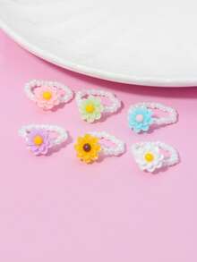 6 buc/set fete drăguț floare pandantiv inele cu perle și mărgele, potrivite pentru fete zilnic, festival, sărbătoare, cadou pentru cele mai bune prietene - Multicolor - Vizualizare 5