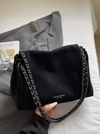 女士手提包，麂皮软肩包，带链条，斜挎包，大容量腋下包，日常通勤包