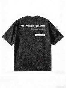 日系女式宽松圆领时尚百搭字母印花扎染短袖T恤，春夏款 - 黑色 - 查看 4