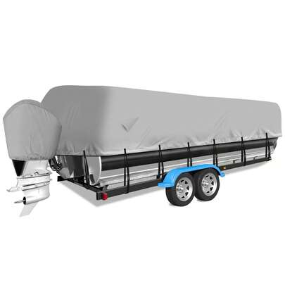 17-20ft Heavy Waterproof Boat Cover,All-Weather UV Resistant Trailerable Boat Cover With Reinforced Seams & Tie-Down Straps,Windproof Outdoor Protection With Dual-Purpose Storage Bag,Gray