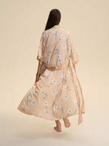 Vintage Loose Bohemian Floral Kimono Cover Up, Elegant Fashion Casual Wear, Lightweight Robe, Beachwear Cover Up, Summer - Apricot - View 4