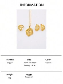 非洲镀金首饰套装 - 项链、吊坠、耳环、戒指，适合女性，法式迪拜派对、新娘、婚礼、妻子礼物