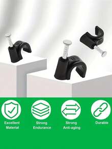 100pcs 1/4 Inch (6mm) Heavy Duty J-Type Clips With Nails, Ethernet Cable Management Solution - Black - View 3