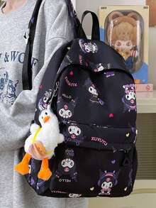 Mochila Sanrio Kuromi e Hello Kitty - Adequada para Estudantes do Ensino Fundamental, Médio, Médio e Universitário, Mochila Infantil Espaçosa, Ideal para Escola, Viagem e Uso Diário. Design de Desenho Animado Fofo, Detalhes Requintados, Material Durável, Alças de Ombro Reforçadas, Design de Vários Bolsos, Pode Armazenar Livros, Artigos de Papelaria e Itens Essenciais, Confortável para Uso Prolongado, Um Presente Ideal para Todos os Fãs de Sanrio de Todas as Idades. - Multicolorido - Visão 5