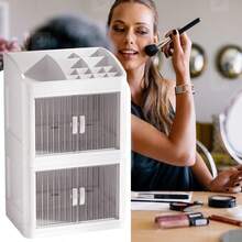 USB HubsCosmetics Storage Box - Cosmetic Storage Organiser Organizer Makeup With 3-layer Dustproof Makeup Storages Box Cosmetic Supplies Display Large Capacity For Desktop Dresser Bathroom Counter - Blanco - Ver 2