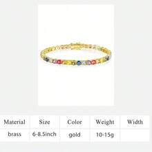 MDFUN 4毫米彩色立方氧化锆女士网球手链 - 18K白金/黄金镀层立方氧化锆彩虹网球链手链，尺寸6-8.5英寸 - 金色 - 查看 9