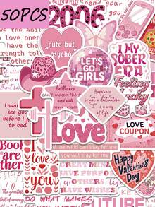 50pcs Pink Quotes Stickers, Decorate Phone Cases, Notebooks, Laptops, Water Cups, Waterproof Stickers - Multicolor - View 2