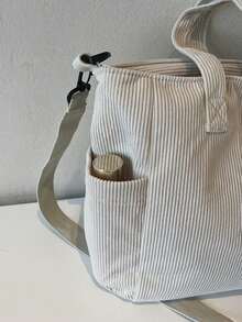 时尚纯色手提包，休闲撞色单肩包，优雅学生背包，适合女性或学生，非常适合携带书籍、购物、返校等。 - 米色 - 查看 7