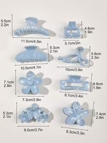 8pcs/Set ABS Marble Texture Blue-Gray Daisy Flower,Semi-Circle,Bow-Knot,Square Hair Clips,Assorted Sizes - 8-piece Set-blue - View 4