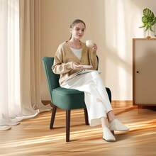 Sillón de Terciopelo Moderno - Sillón Acogedor sin Brazos con Patas de Madera, Ideal para Sala, Oficina o Dormitorio - Color Verde - Verde Oscuro - Ver 7