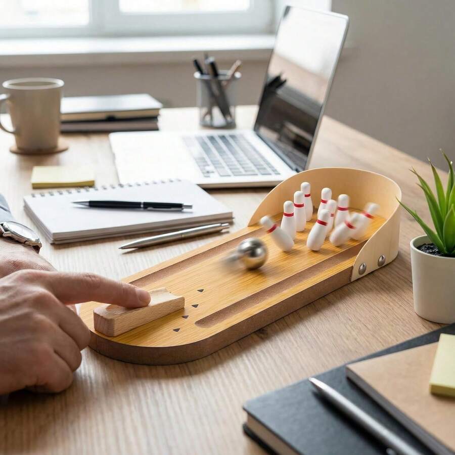 Mini Bowling Game Set, Funny White Elephant Gifts For Adults, Desk Games Stress Relievers For Adults, Wooden Casual Mini Bowling Ball - Multicolor - View 1