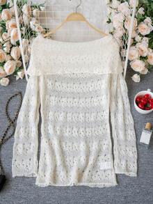 Áo khoác dệt kim tay dài hở vai kiểu Hàn Quốc thu đông mới, chất liệu mỏng nhẹ, hơi trong suốt, thích hợp cho nữ, đi chơi và hẹn hò mùa xuân. - Màu be - Xem 7