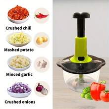 1pc Multifunctional Manual Food Processor, 50.72 Oz Capacity, Stainless Steel, Suitable For Chopping Vegetables, Mincing Garlic And Separating Meat, Easy To Clean, Ideal For Home Kitchen Use, Kitchen Cooking/Household Outdoor Cooking Tools - Multicolor - View 4
